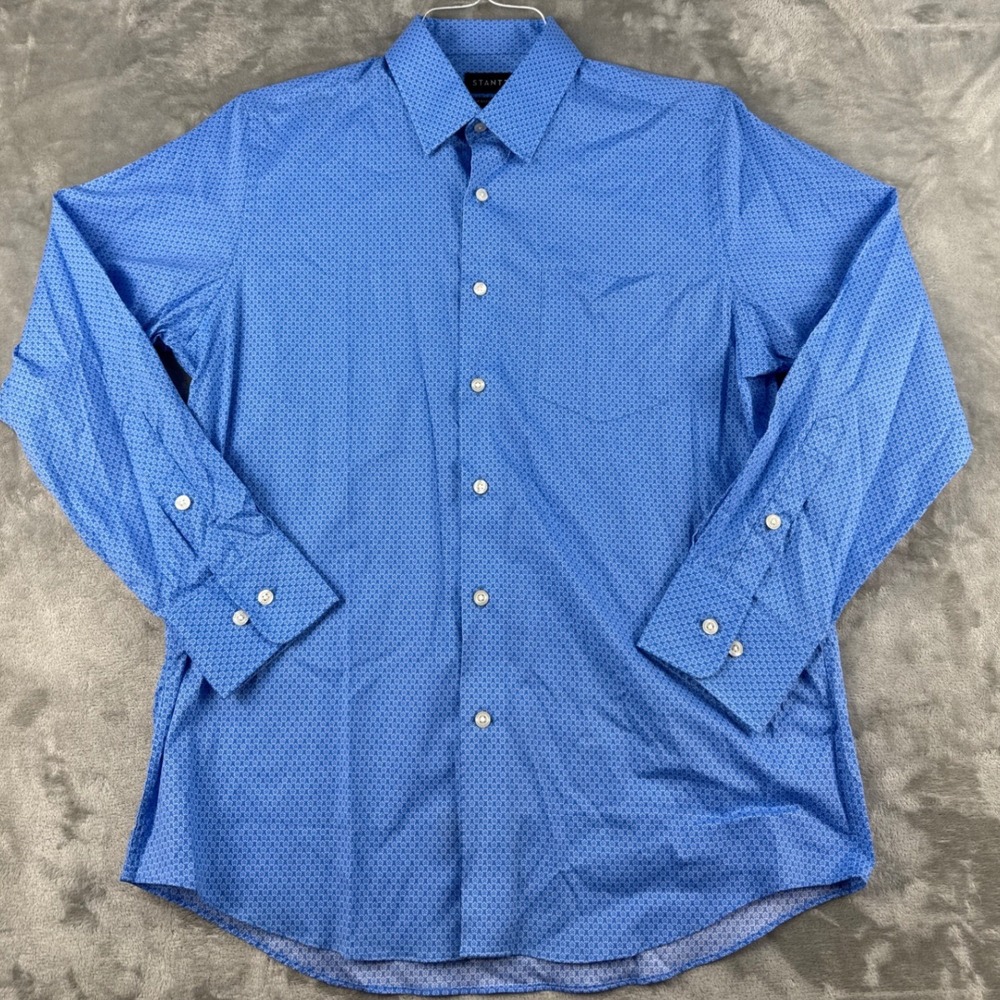 Stantt Shirt Mens York York Blue Floral Geometric Button-down EUC